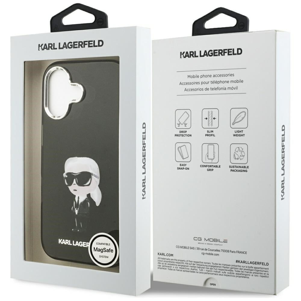 Coque MagSafe pour Apple iPhone 17, Karl Lagerfeld, IML Aquarelle Karl Ikonik, Noire