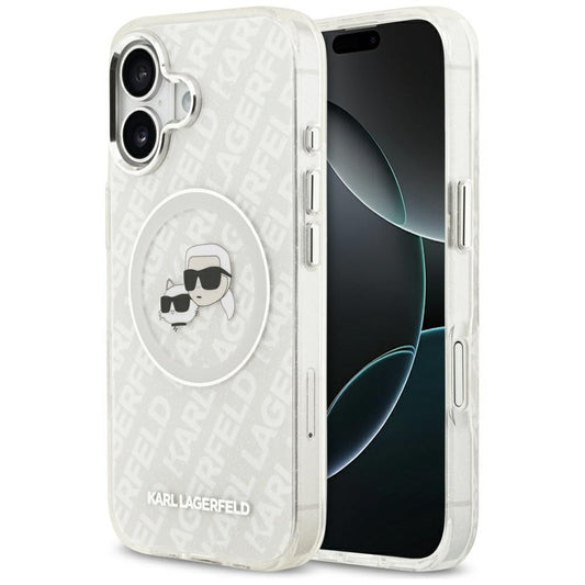 Coque MagSafe pour Apple iPhone 17, Karl Lagerfeld, IML Glitter Karl & Choupette's Heads, Gris