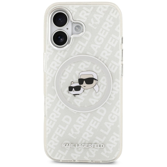 Coque MagSafe pour Apple iPhone 17, Karl Lagerfeld, IML Glitter Karl & Choupette's Heads, Gris