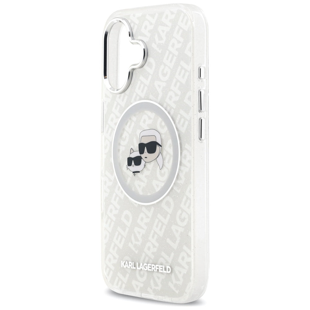 MagSafe Hülle für Apple iPhone 17, Karl Lagerfeld, IML Glitter Karl & Choupette's Heads, Grau