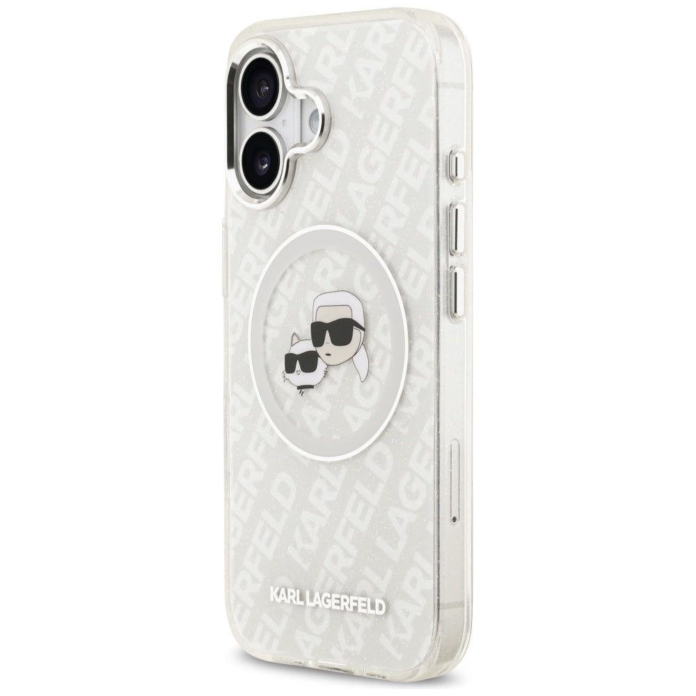 MagSafe Hülle für Apple iPhone 17, Karl Lagerfeld, IML Glitter Karl & Choupette's Heads, Grau