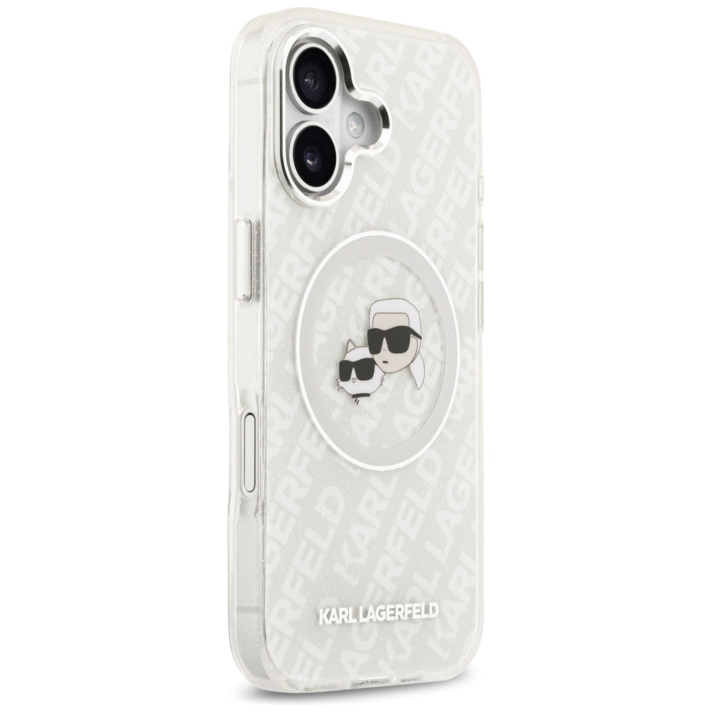 MagSafe Hülle für Apple iPhone 17, Karl Lagerfeld, IML Glitter Karl & Choupette's Heads, Grau