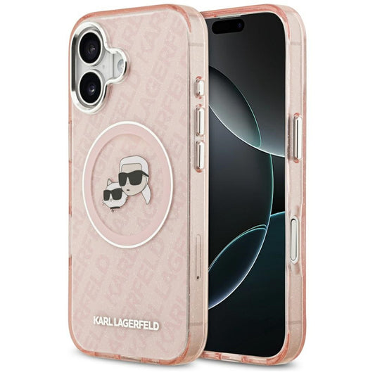 Étui MagSafe pour Apple iPhone 17, Karl Lagerfeld, IML Glitter Karl & Choupette's Heads, Rose