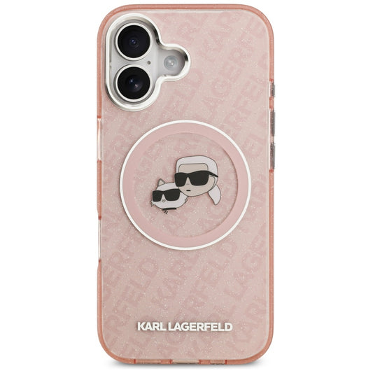 Étui MagSafe pour Apple iPhone 17, Karl Lagerfeld, IML Glitter Karl & Choupette's Heads, Rose