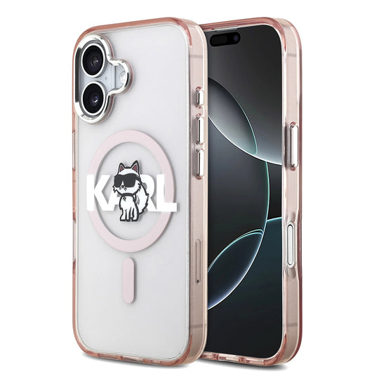 Housse MagSafe pour Apple iPhone 17, Karl Lagerfeld, IML Sketch Logo Choupette, Rose.