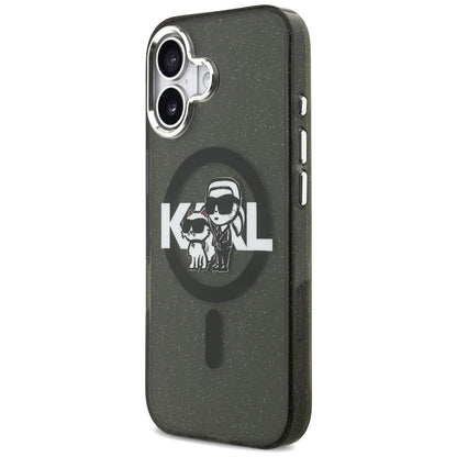 MagSafe Case for Apple iPhone 17, Karl Lagerfeld, IML Sketch Logo Glitter Karl & Choupette, Black