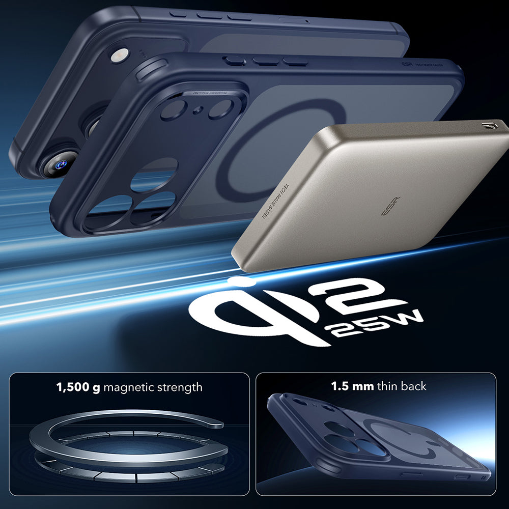 Coque MagSafe pour Apple iPhone 17 Pro, ESR, Classic Hybrid, Bleu Satiné