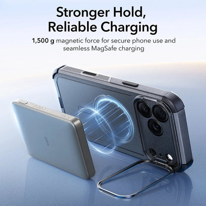 MagSafe Hülle für Apple iPhone 17 Pro, ESR, Cyber Armor Kickstand, Grau