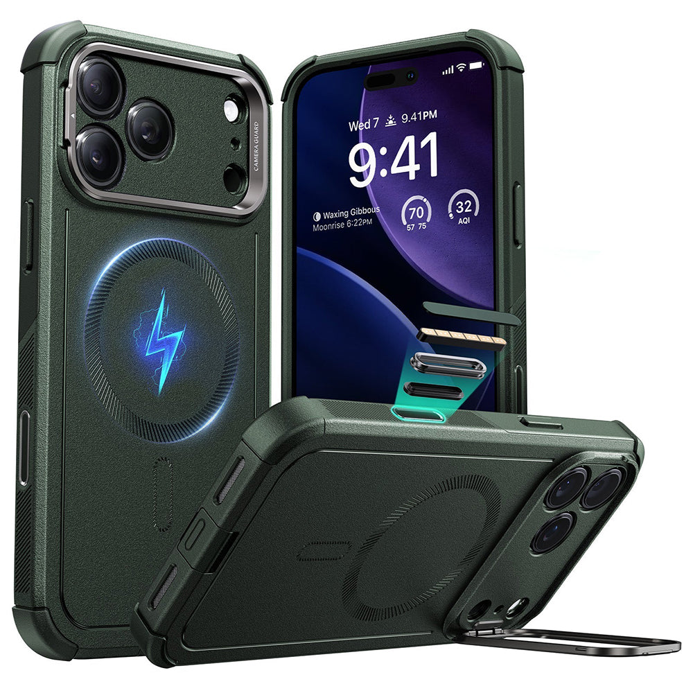 Étui MagSafe pour Apple iPhone 17 Pro, ESR, Cyber Armor Kickstand, Vert