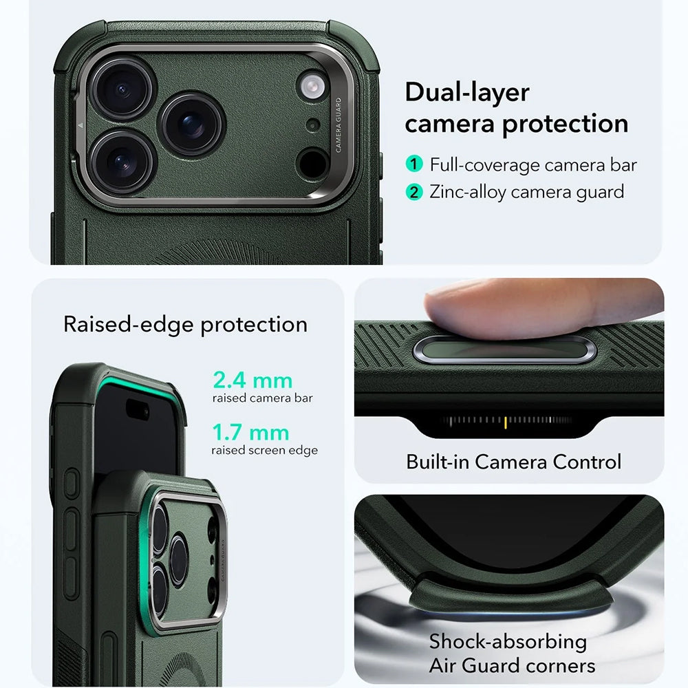 Étui MagSafe pour Apple iPhone 17 Pro, ESR, Cyber Armor Kickstand, Vert