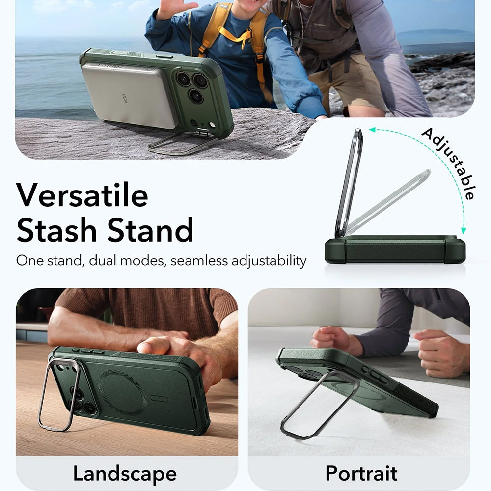 Étui MagSafe pour Apple iPhone 17 Pro, ESR, Cyber Armor Kickstand, Vert