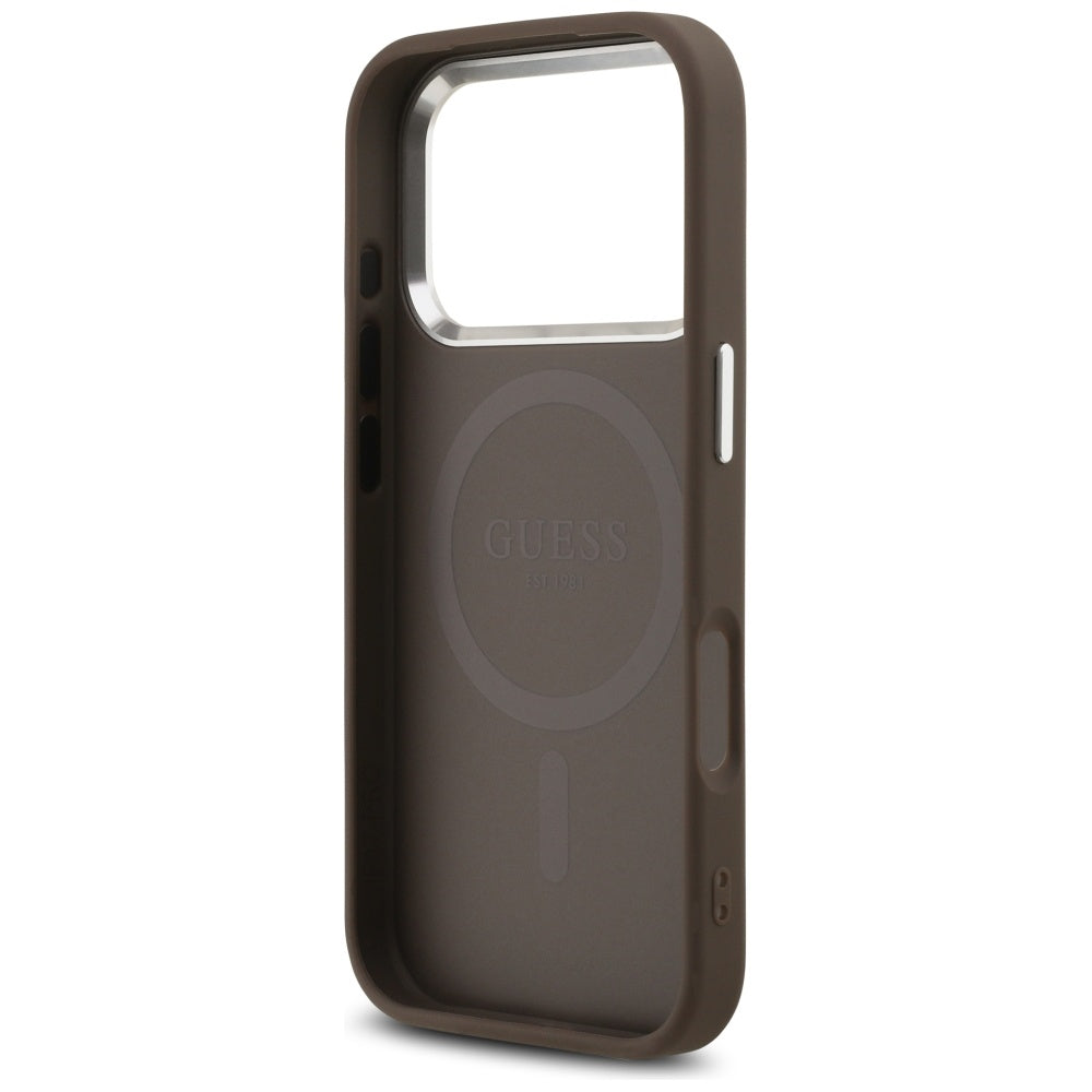 Étui MagSafe pour Apple iPhone 17 Pro, Guess, Logo Classique 4G, Marron