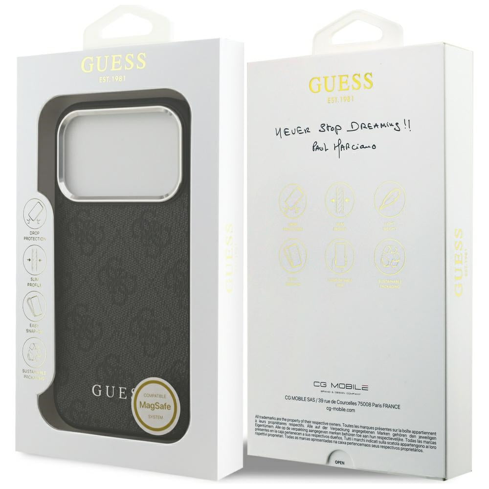 MagSafe Hülle für Apple iPhone 17 Pro, Guess, 4G Classic Logo, Schwarz