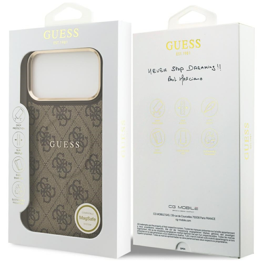 Étui MagSafe pour Apple iPhone 17 Pro, Guess, 4G Classic, Marron