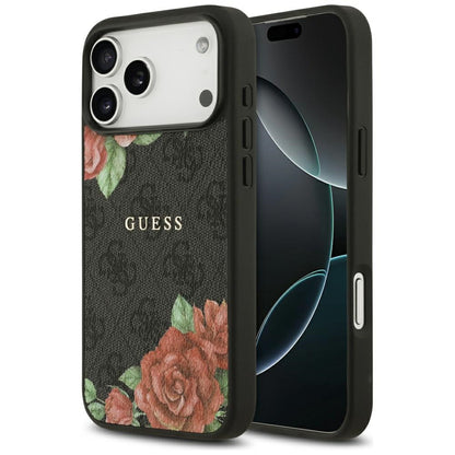 MagSafe Hülle für Apple iPhone 17 Pro, Guess, 4G Flowers Print, Schwarz