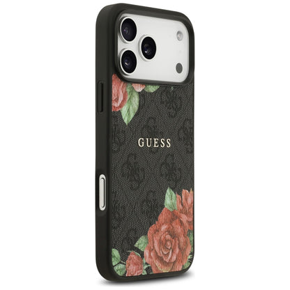 MagSafe Hülle für Apple iPhone 17 Pro, Guess, 4G Flowers Print, Schwarz