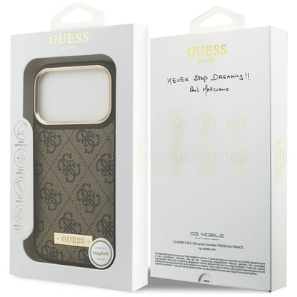 Étui MagSafe pour Apple iPhone 17 Pro, Guess, Plaque Logo 4G, Marron