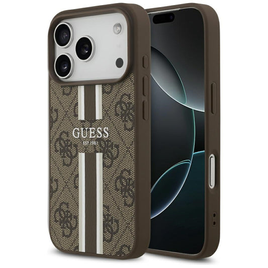 MagSafe Hülle für Apple iPhone 17 Pro, Guess, 4G Printed Stripes, Braun