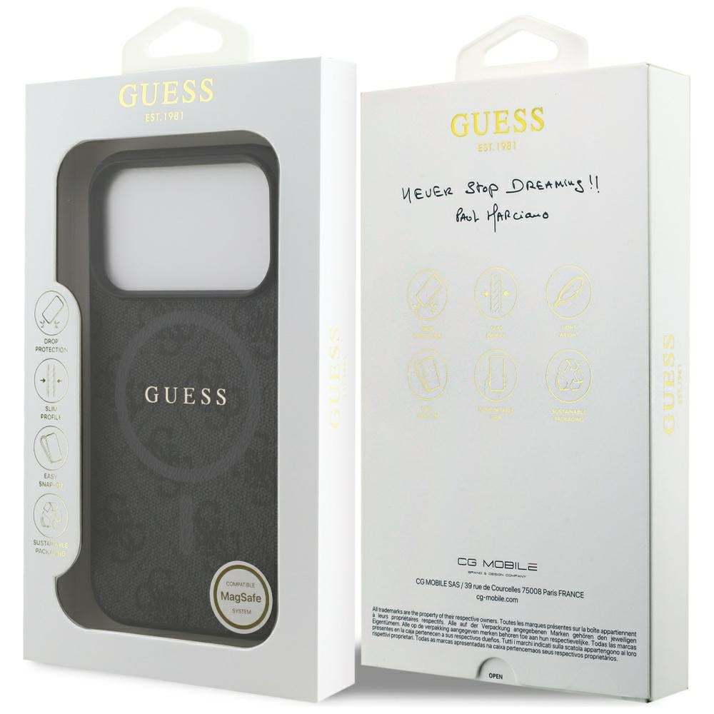 MagSafe Hülle für Apple iPhone 17 Pro, Guess, 4G Ring Classic Logo, Schwarz