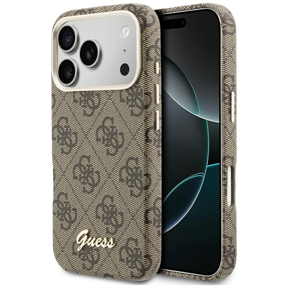 Coque MagSafe pour Apple iPhone 17 Pro, Guess, Logo Script 4G, Marron
