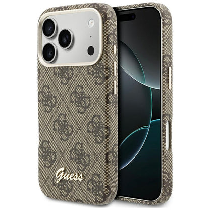Coque MagSafe pour Apple iPhone 17 Pro, Guess, Logo Script 4G, Marron