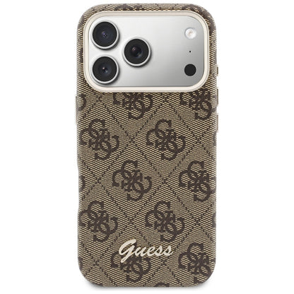 Coque MagSafe pour Apple iPhone 17 Pro, Guess, Logo Script 4G, Marron