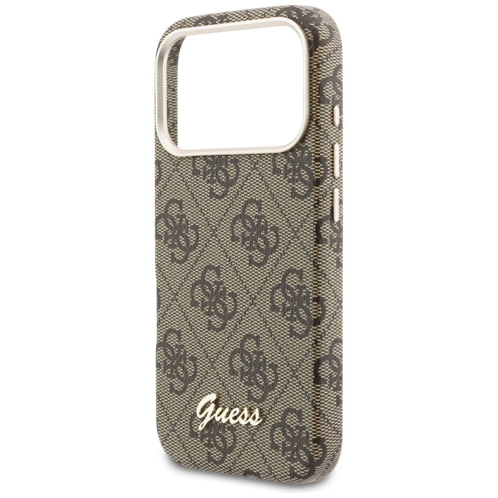 Coque MagSafe pour Apple iPhone 17 Pro, Guess, Logo Script 4G, Marron