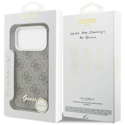 Coque MagSafe pour Apple iPhone 17 Pro, Guess, Logo Script 4G, Marron