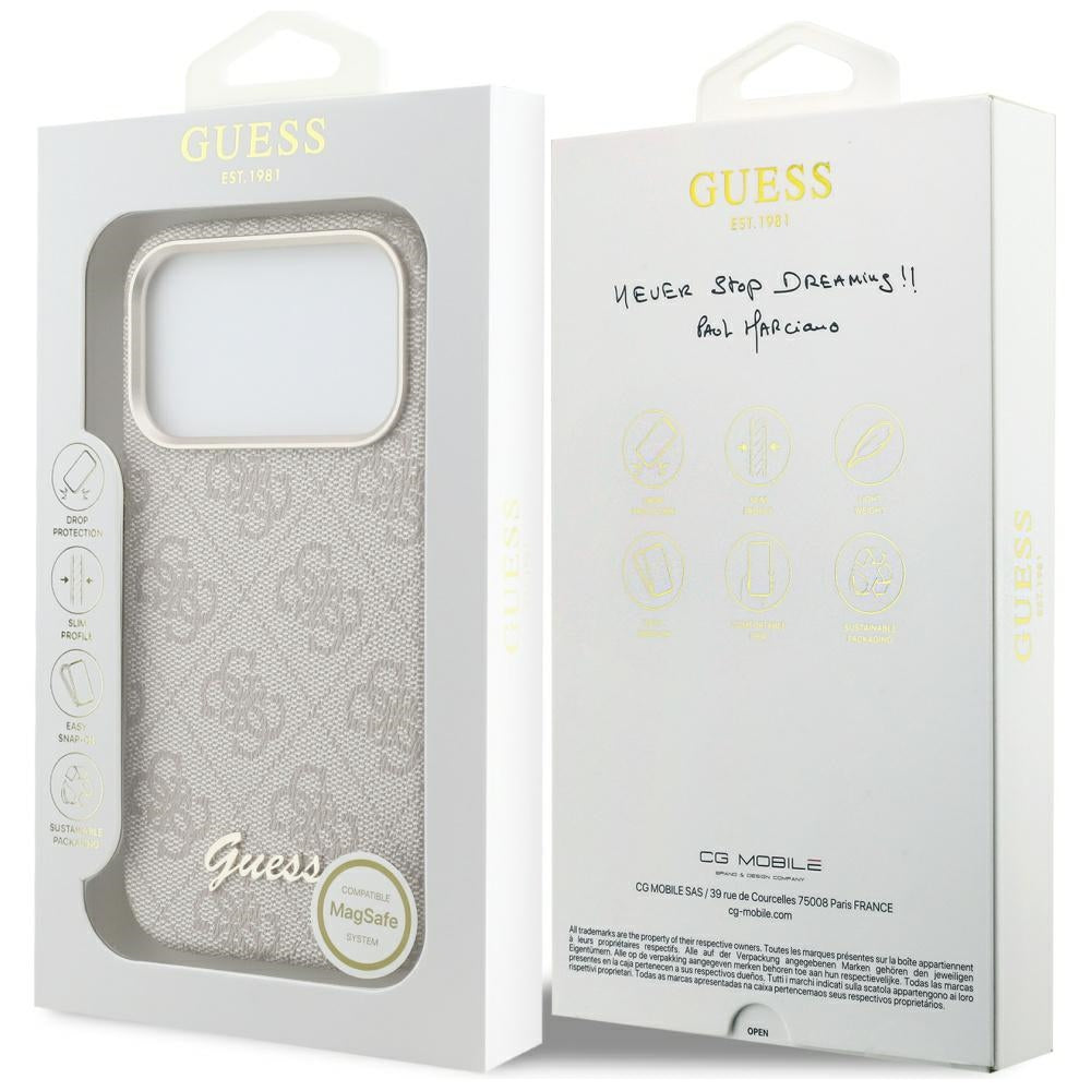 MagSafe Hülle für Apple iPhone 17 Pro, Guess, 4G Script Logo, Rosa