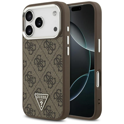 MagSafe Case for Apple iPhone 17 Pro, Guess, 4G Triangle Logo, Silver Brown