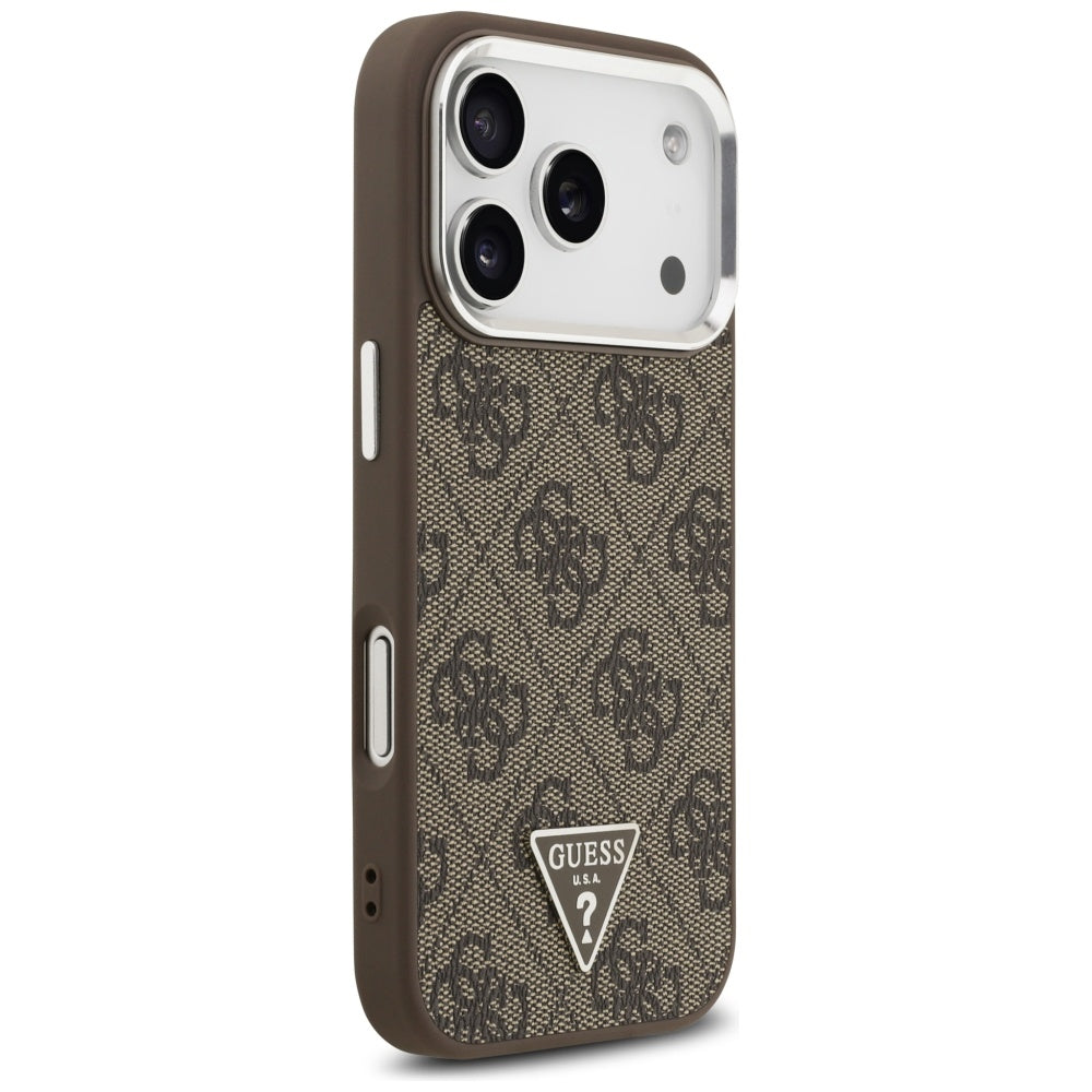 MagSafe Case for Apple iPhone 17 Pro, Guess, 4G Triangle Logo, Silver Brown
