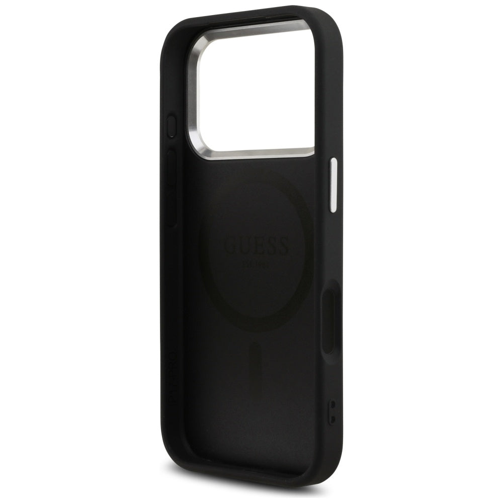 MagSafe Case for Apple iPhone 17 Pro, Guess, 4G Triangle Logo, Black Silver