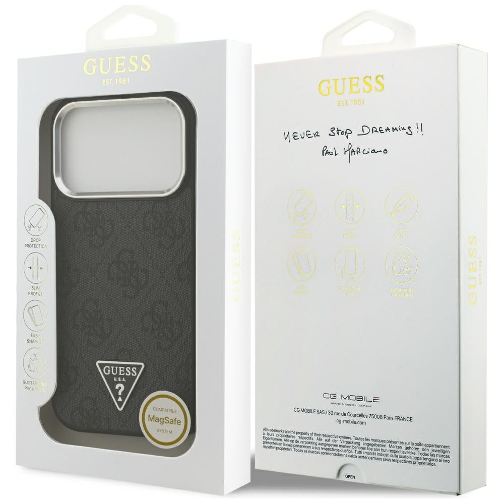 MagSafe Case for Apple iPhone 17 Pro, Guess, 4G Triangle Logo, Black Silver