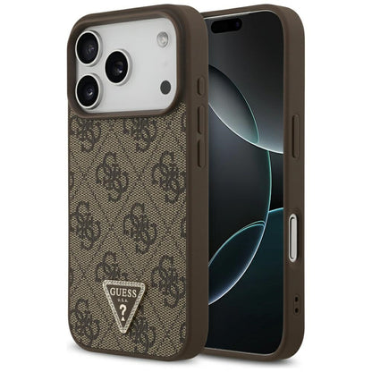 MagSafe Hülle für Apple iPhone 17 Pro, Guess, 4G Triangle Strass, Braun
