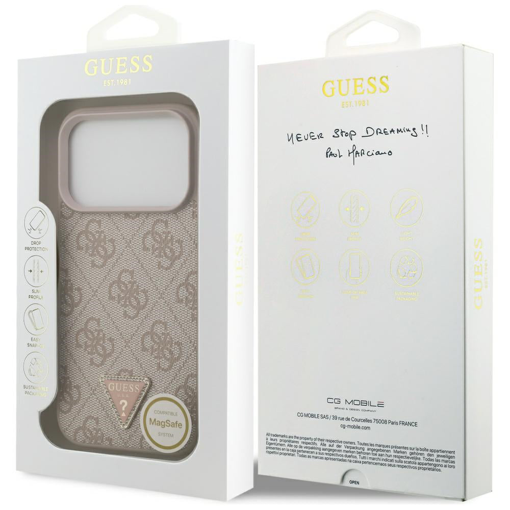 Étui MagSafe pour Apple iPhone 17 Pro, Guess, 4G Triangle Strass, Rose