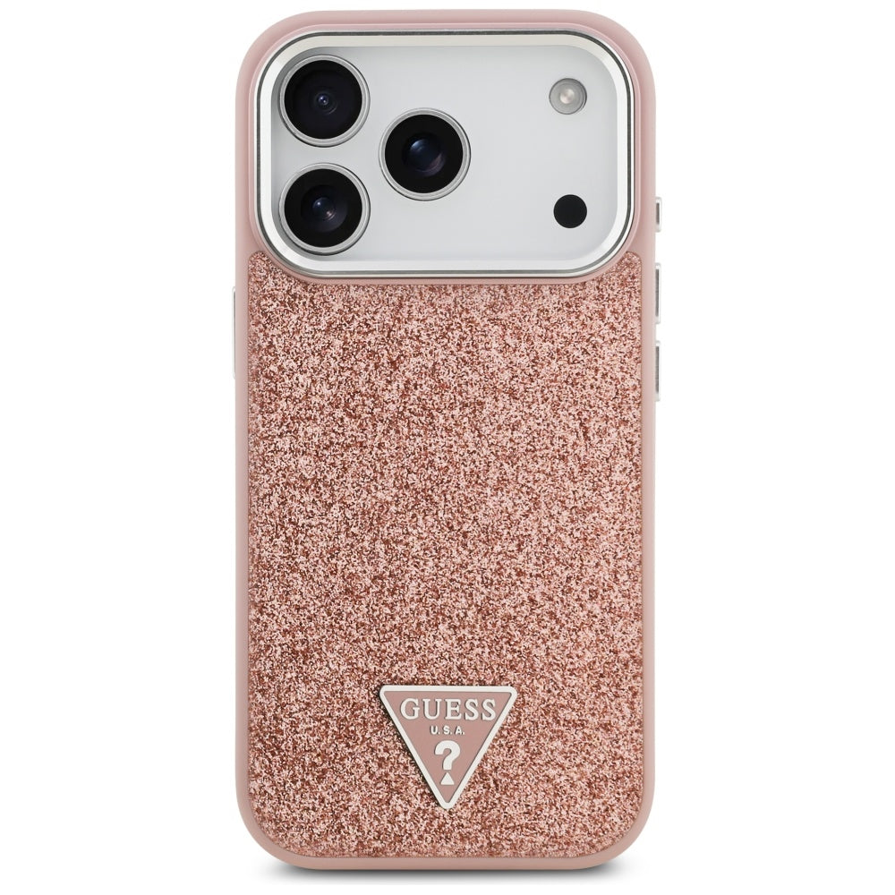MagSafe Case for Apple iPhone 17 Pro, Guess, Glitter Triangle Logo, Pink