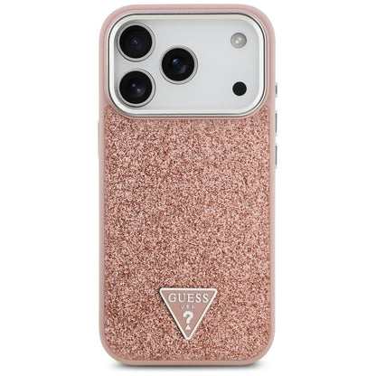 MagSafe Case for Apple iPhone 17 Pro, Guess, Glitter Triangle Logo, Pink