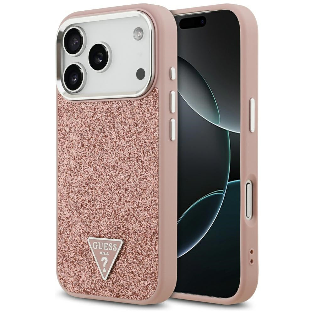 MagSafe Case for Apple iPhone 17 Pro, Guess, Glitter Triangle Logo, Pink