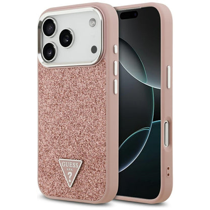 MagSafe Case for Apple iPhone 17 Pro, Guess, Glitter Triangle Logo, Pink