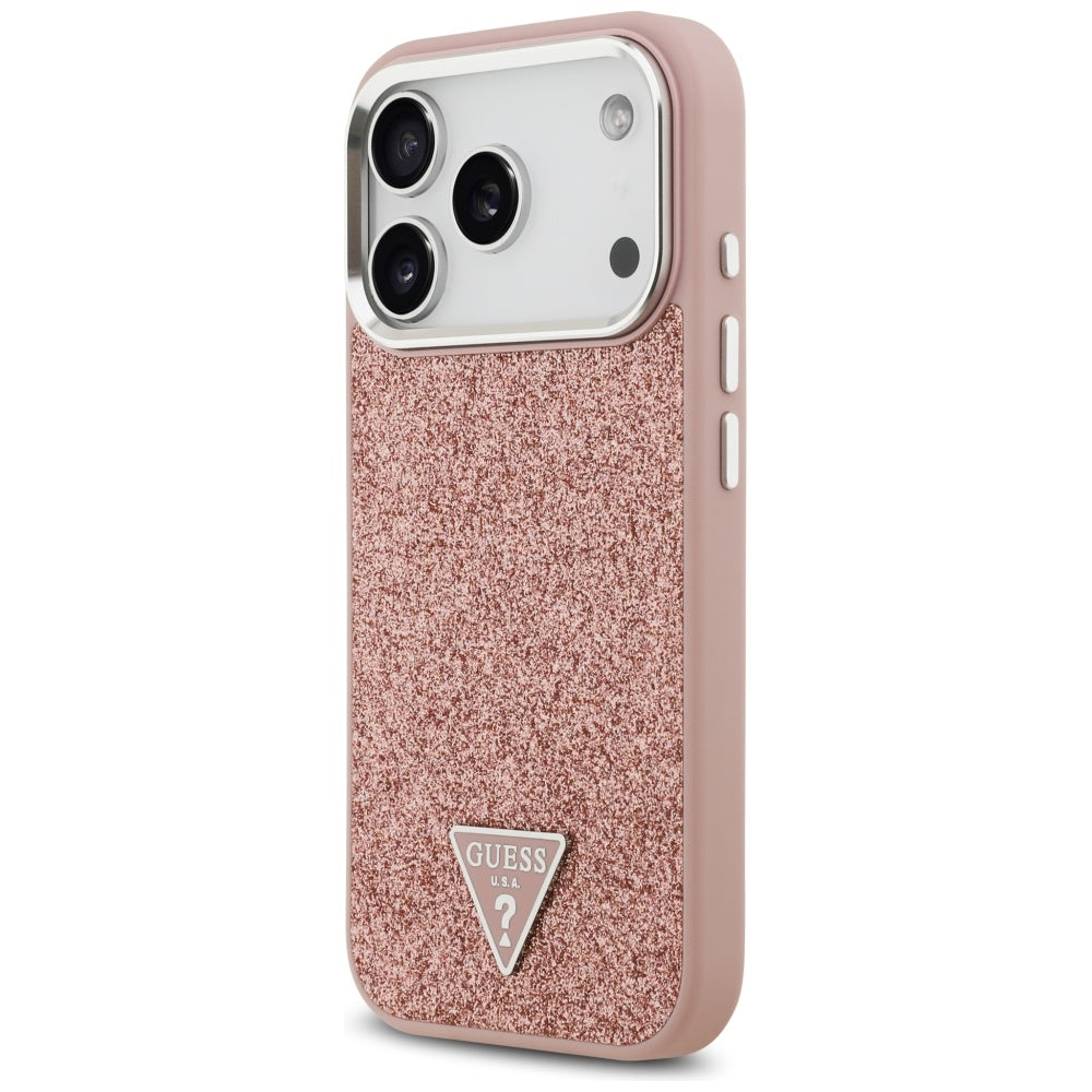 MagSafe Case for Apple iPhone 17 Pro, Guess, Glitter Triangle Logo, Pink