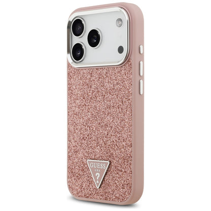 MagSafe Case for Apple iPhone 17 Pro, Guess, Glitter Triangle Logo, Pink