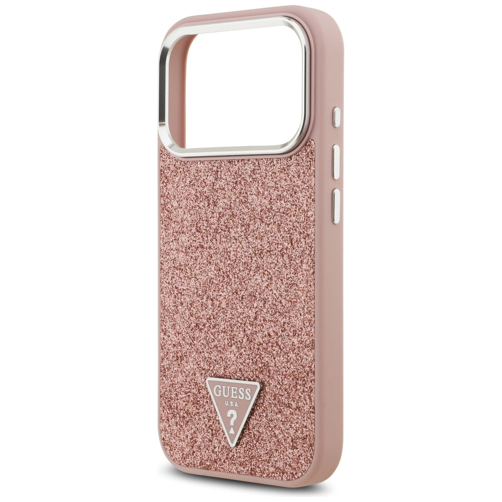 MagSafe Case for Apple iPhone 17 Pro, Guess, Glitter Triangle Logo, Pink