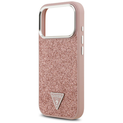 MagSafe Case for Apple iPhone 17 Pro, Guess, Glitter Triangle Logo, Pink