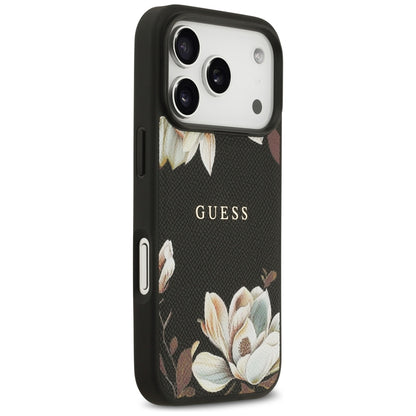 MagSafe Case for Apple iPhone 17 Pro, Guess, Grained Flowers, Black