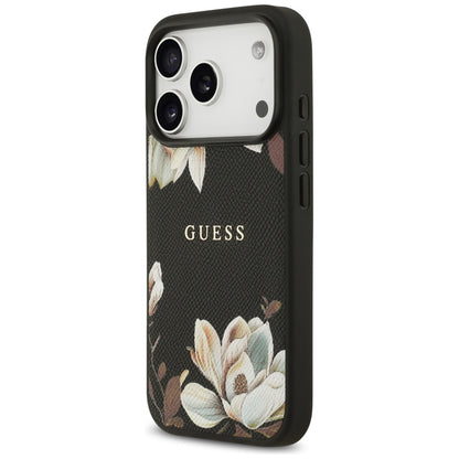 MagSafe Case for Apple iPhone 17 Pro, Guess, Grained Flowers, Black