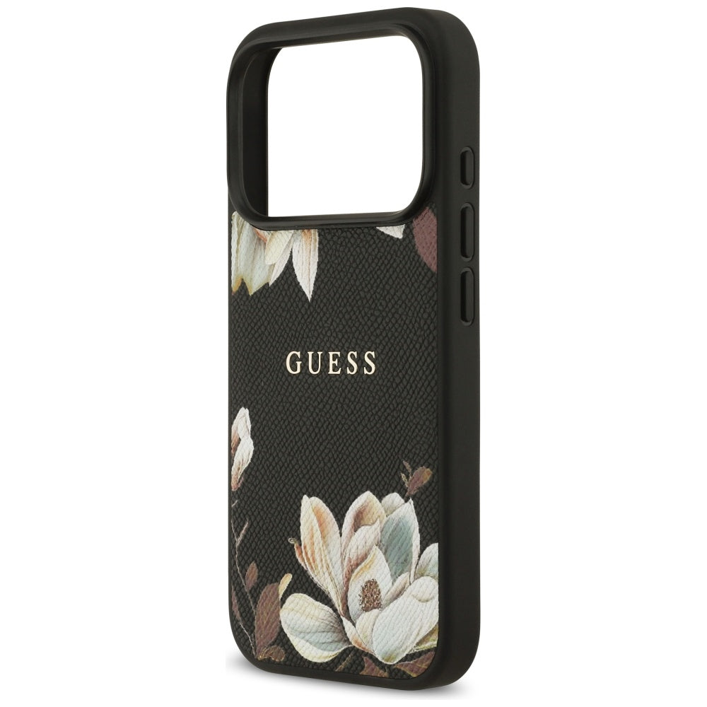 MagSafe Case for Apple iPhone 17 Pro, Guess, Grained Flowers, Black
