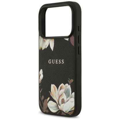 MagSafe Case for Apple iPhone 17 Pro, Guess, Grained Flowers, Black