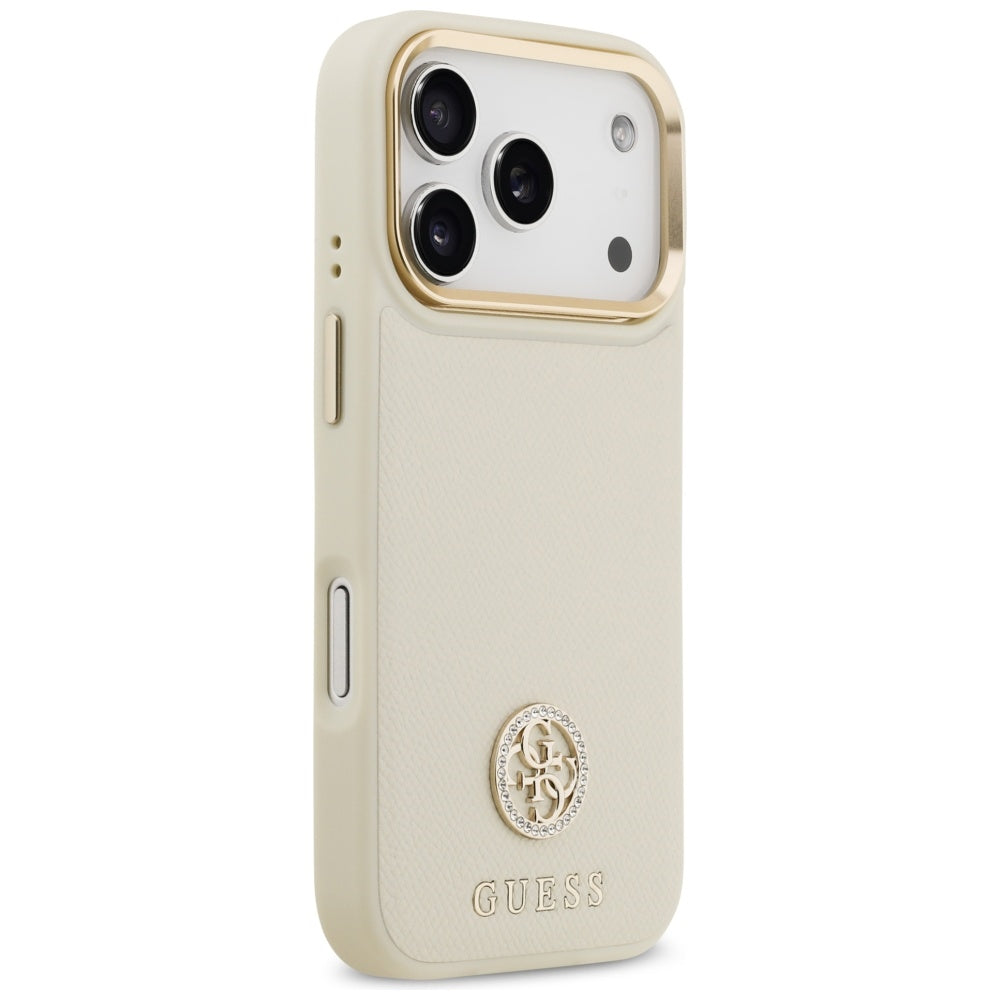 MagSafe Case for Apple iPhone 17 Pro, Guess, Grained Strass Logo, Beige