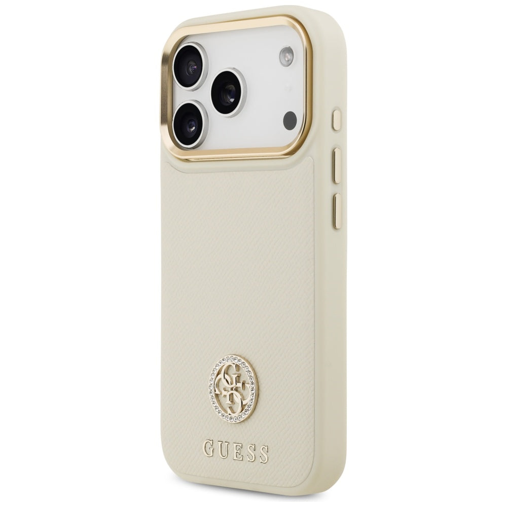MagSafe Case for Apple iPhone 17 Pro, Guess, Grained Strass Logo, Beige