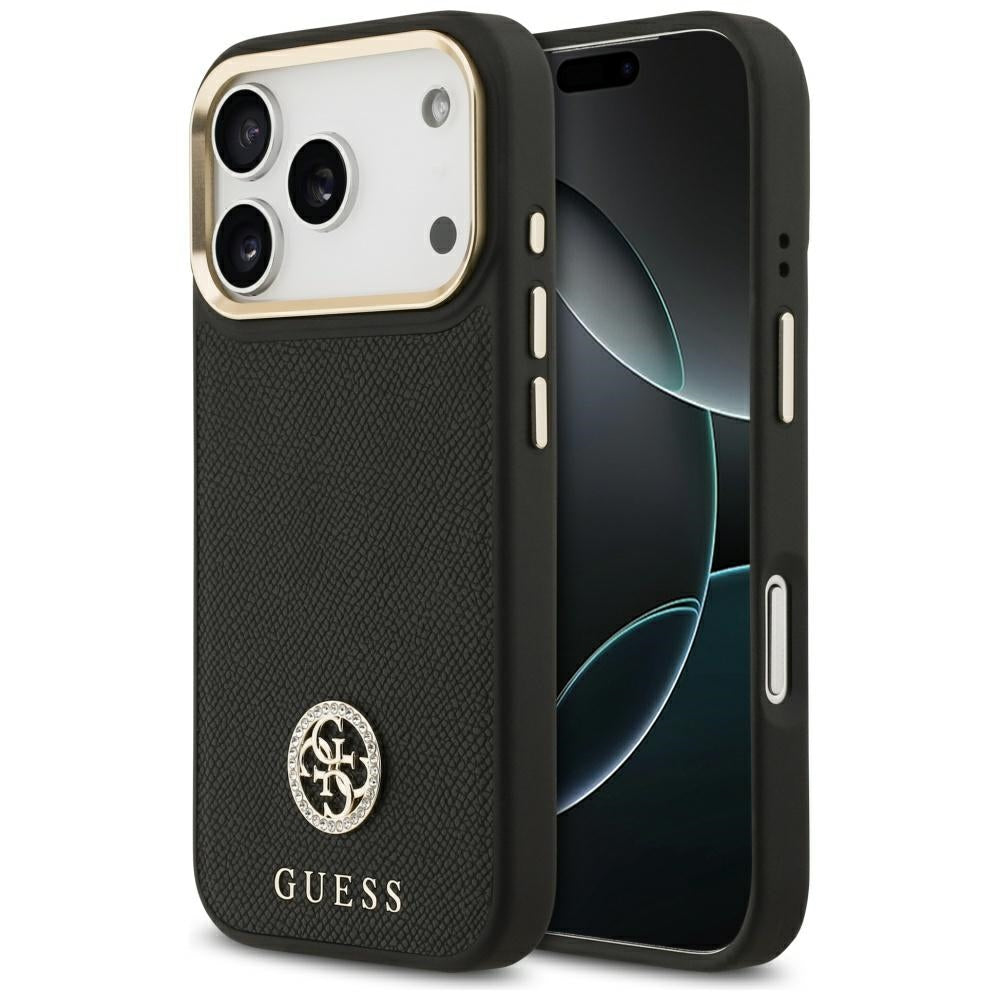 Coque MagSafe pour Apple iPhone 17 Pro, Guess, Logo Strass Grainé, Noir